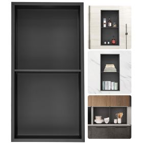 13"x25" No Tile Shower Niche 304 Stainless Steel, Wall-Inserted Niche Recessed Double Shelves