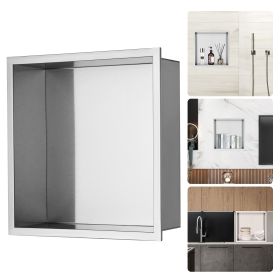 13"x13" No Tile Shower Niche 304 Stainless Steel, Wall-Inserted Niche Recessed Double Shelves